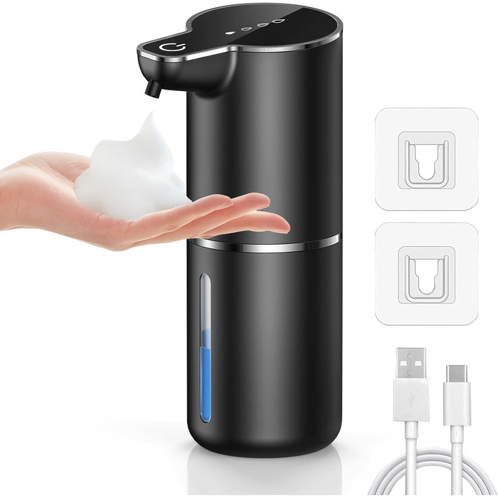 Автоматичний дозатор мила на батарейці з сенсором, USB-зарядка, 4 рівня регулювання, для кухні, ванної, школи. Підходить для рідкого та пінного мила. Білий колір.