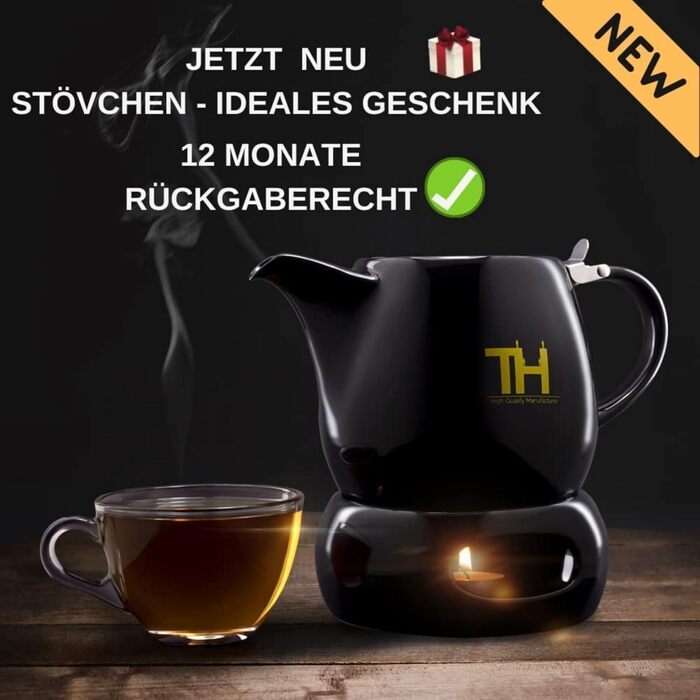 Design Teapot with Stovetop Set - Double-Walled Porcelain Construction - 1.2L Volume - Handmade Porcelain Ceramic Teapot - New Lid - Removable Infuser - 2023 Model (1.2 Liters)