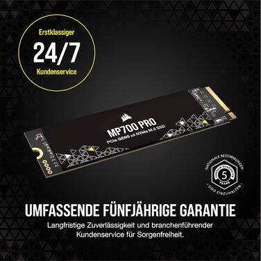 SSD Corsair MP700 PRO 4TB M.2 PCIe Gen5 x4 NVMe 2.0 - Швидкість до 11700 МБ/с - Чорний