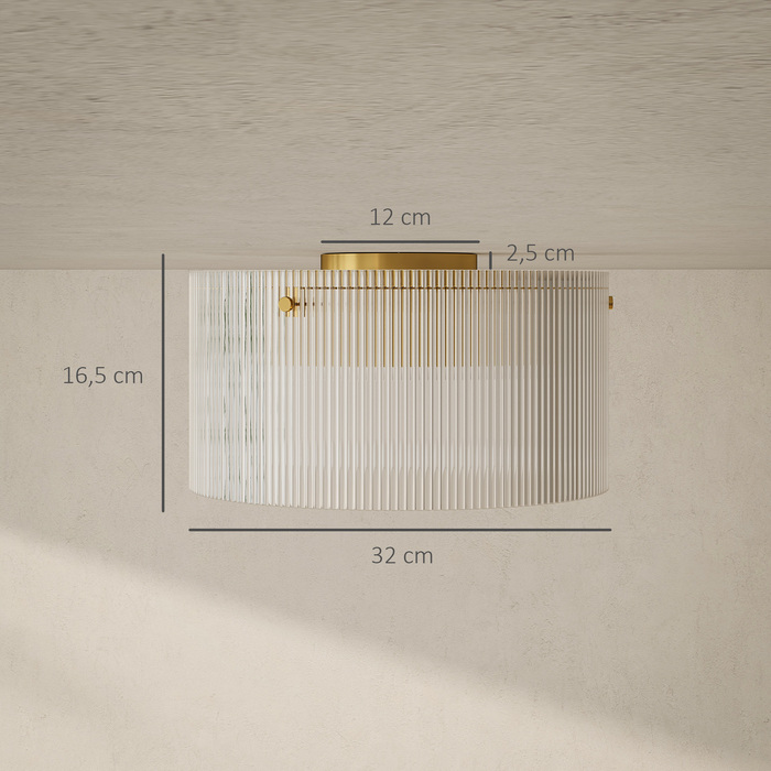 HOMCOM Ceiling Light, Ceiling Fixture with E27 Socket, Round Ceiling Lighting for Bedroom Living Room Ø32 x 16.5 cm, Bulb Not Included Transparent | Aosom