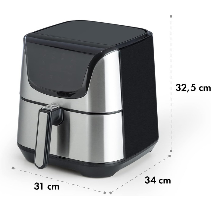 Klarstein Aero Vital deluxe - Hot Air Fryer, Deep Fryer, 1700 Watts, 5.4 Liter Volume, LCD Touch Display, 8 Pre-installed Programs, Stainless Steel, Thermostat, Timer, Energy-Saving, Silver Stainless Steel Hot Air Fryer