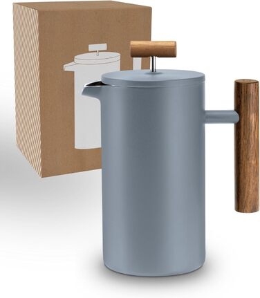 Lambda Coffee® Thermo French Press Stainless Steel | Available in 3 Sizes | Stainless Steel Coffee Maker | Double-Walled: Keeps Warm for a Long Time | Coffee Maker | French Press (Blue, 0.35l (2 Cups)) 0.35l (2 Cups) Dusk Blue