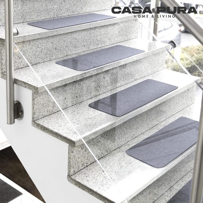 Casa Pura Non-Slip Stair Treads - 15 Piece Set - Adhesive Treppenschutz for Indoor Stairs - Blue, Rectangular