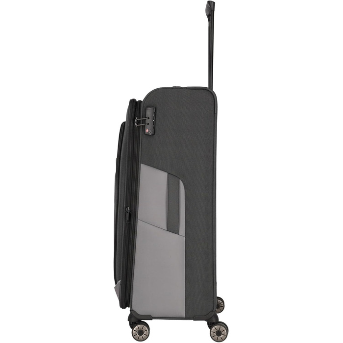 Travelite 4-Wheel Luggage Size L Softshell made from recycled material, Luggage Series VIIA: Trolley with expandable gusset + edge protection, 77 cm, 91-103 liters (Large Trolley (77 cm), Slate Grey)