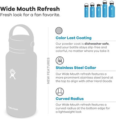HYDRO FLASK - 1180ml (40oz) Water Bottle - Insulated Stainless Steel Water Bottle - Sports Bottle with Leak-Proof Flex Cap Lid & Strap - Dishwasher Safe Thermos - Wide Mouth Opening - (Fog, 1183 ml)