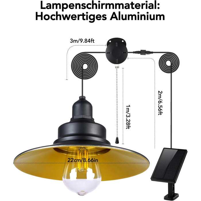 FabStyl Solar Hanging Light for Outdoor/Indoor, Solar Lamps Pendant Light with Pull Switch & E27 Bulb, IP65 Waterproof for Garden Pergola Garage