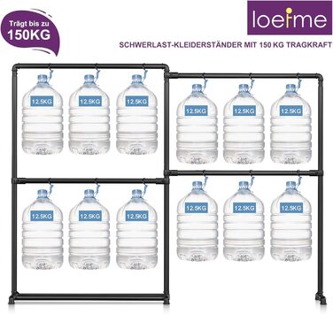 Міцна вішалка для одягу LOEFME з обертовими бічними панелями, металева стійка для одягу з полицею для зберігання, чорного кольору, 150 кг вантажопідйомність