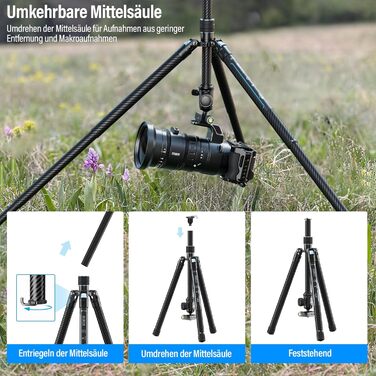 Штатив відео SIRUI Traveler X-III з вуглецевого волокна, 0.95kg, з Fluid-головкою та системою швидкої фіксації Arca Swiss, для DSLR/відеозйомки, реверсивна центральна колона