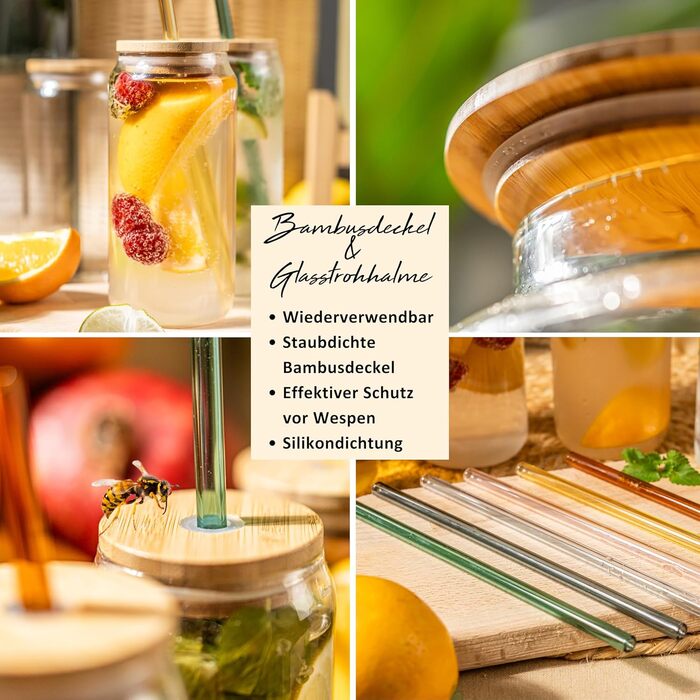 Singer | Punch Bowl Set with Glass Straws and Glasses, Punch Bowl Bowl with Wooden Lid, Drink Dispenser with Tap incl. 6 Glasses, Drink Dispenser for Mulled Wine and Punch, 7.8 Liter Glass Container