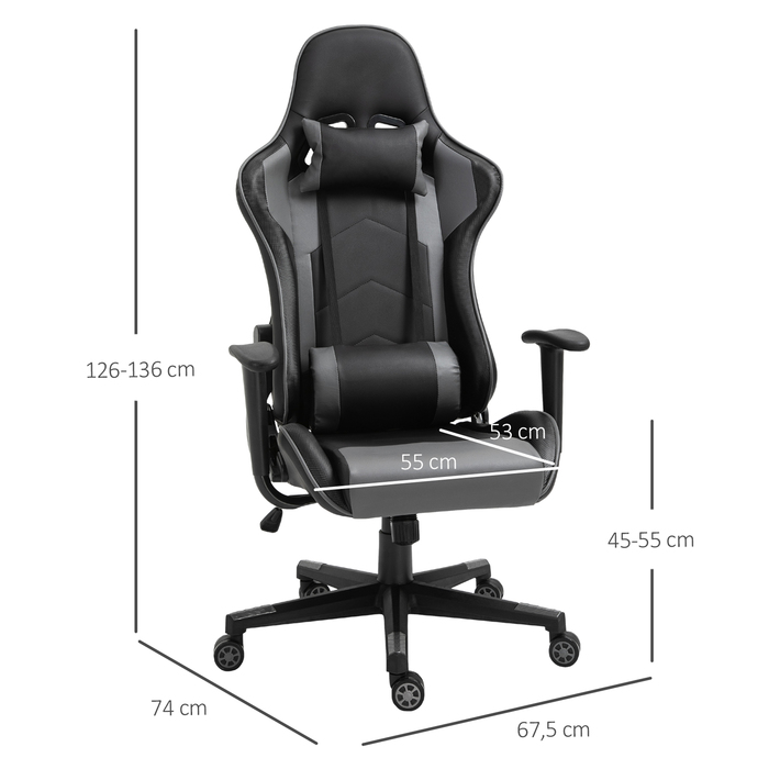 Vinsetto Ergonomic Office Chair Gaming Chair Swivel Chair Made of Faux Leather & Foam Black 67.5x74x126-136cm for Comfortable Working & Gaming