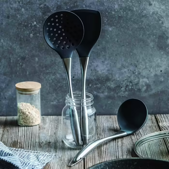 Wok Turner and Ladle, Wok Accessories, Kitchen Utensil Set, 34 cm Turner for Wok, Chinese Wok Utensil Set, 304 Stainless Steel (Gray)