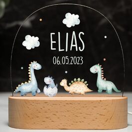 Night light for children with desired name, personalized night lamp dimmable - With a cute animal motif as personalized gifts for children for baptism, birth, Easter & baby gifts (Dinosaurs)