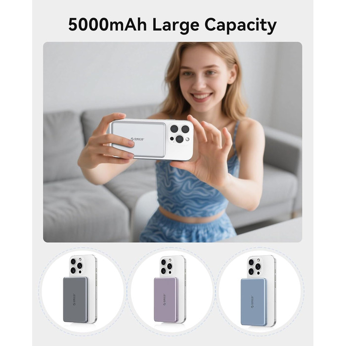 Power Bank Orico Kada Magsafe 5000mAh – Бездротовий павербанк з USB-C, Магнітне підключення, 20W PD, сумісний з iPhone 16/15/14/13/12