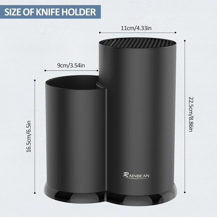 Knife Block Without Knives, Black Universal Round Knife Block Holder Unfurnished with Utensil Holder, Empty Knife Block - Holds 12 8-Inch Knives, Suitable for All Kitchen Knives