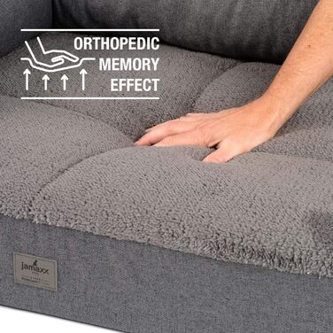 JAMAXX Преміум диван-лежанка для собак - ортопедичний, знімні подушки та чохол, м'який фліс/овчина, PDB3014 (M) 90x70 сірий