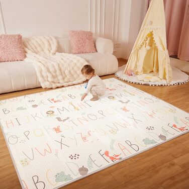 Дитячий килимок для ігор Krabbelmatte, 150x180 см, водонепроникний, антиковзкий, з сумкою для перенесення, алфавіт