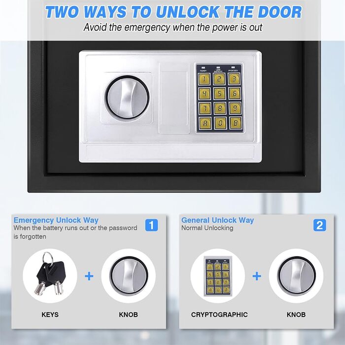 Електронний сейф Klein Tresor: водонепроникний, з цифровим замком та 2 ключами. Об'єм 4.6L, сірий. Підходить для зброї, боєприпасів, грошей, ювелірних виробів та документів.