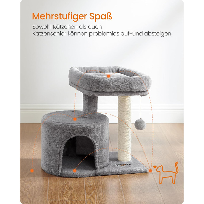 Драбина для котів Feandrea, кігтеточка з сизалю, платформа з м'якою оббивкою, для кошенят, сіра PCT50W