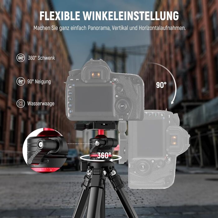 NEEWER Штатив для камери 169см, легкий, з кульковою головкою, Arca тип, тримач для телефону, максимальне навантаження 11lb, TP12