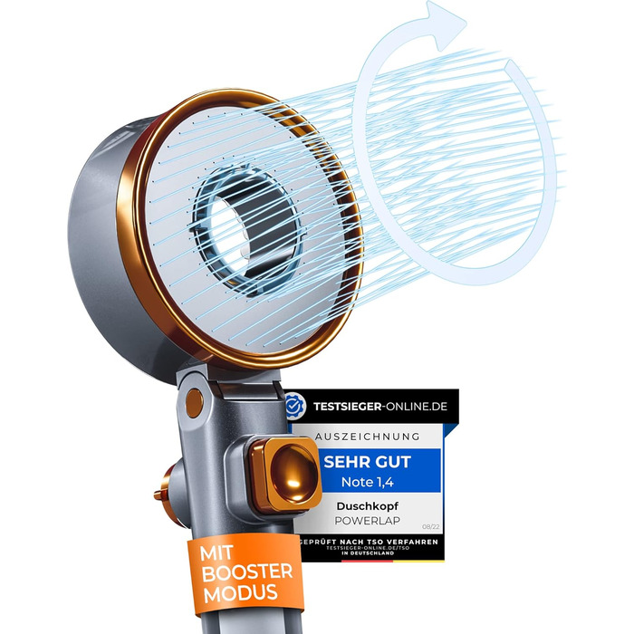 POWERLAP® Shower Head with Filter & Mounting Tool | PP Cotton Filter Shower Head for Cleaned & Softer Water | Booster Mode for Perfect Water Pressure in Your Shower Grey