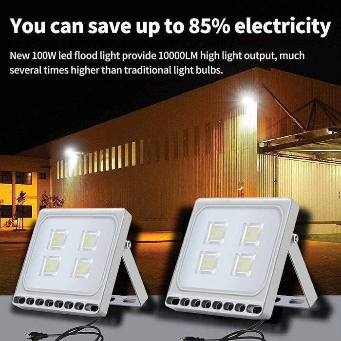 papasbox LED Floodlight Floodlights Spotlights, LED Floodlight Construction Light with Plug Waterproof IP65, 3000K Warm White, Ideal Wall Light Outdoor Lighting for Garden, Garage, Hotel (Cool White, 20W)