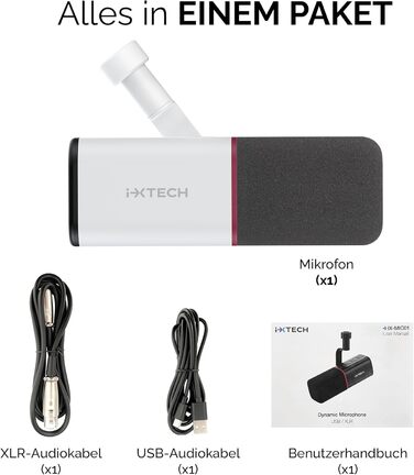 IXTECH Мікрофон з нирковою характеристикою RGB, USB/XLR, для студії, подкастів, стрімінгу, геймінгу та запису голосу, білий