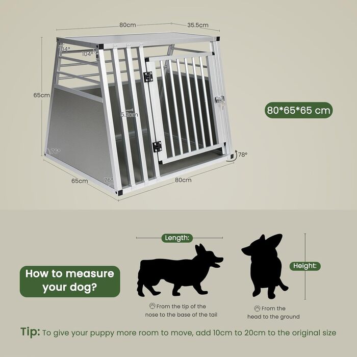 Транспортна переноска для собак EUGAD, алюміній, 80x65x65 см, сіра - переноска для собак, котів, авто, подорожі