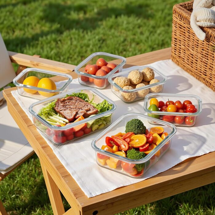 Набір скляних контейнерів для зберігання їжі з кришками з преміум-пластику, 10 шт., блакитні