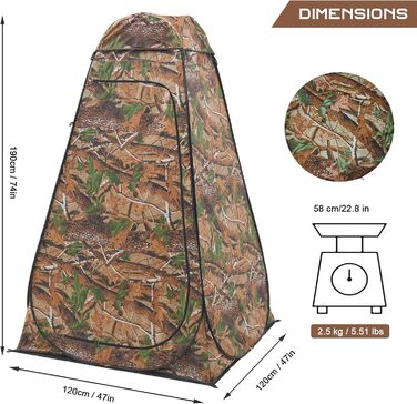 Brian & Dany Pop Up Camping Shower Tent - Portable Changing Tent with Rain Protection & Windows - Outdoor Privacy Shelter, UPF 50+ Waterproof, 120x120x190cm Camo Green