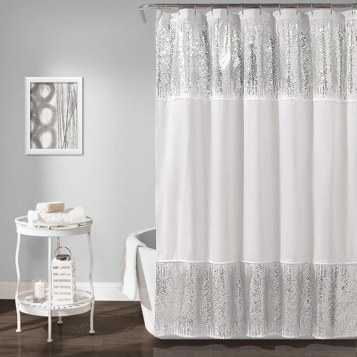 Шторка для душу Lush Decor з паєтками, срібно-біла, 177.8 x 182.9 см