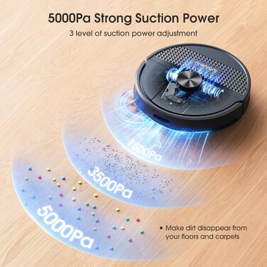 Робот-пилосос Lubluelu SL68 з функцією миття, 5000Pa, лазерна навігація, 54dB, анти-сифон, 150 хв роботи, керування через додаток, 24 зони заборони, чорний