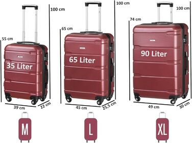 Набір валіз Zelsius 4 шт. з ABS, з кодовим замком, 4 колеса, внутрішній роздільник | Набір валіз з твердим корпусом, велика валіза, набір багажу, ручна валіза (червоний, 3 шт.)