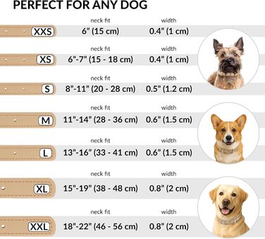 Шкіряний нашийник для собак CollarDirect, круглий, м'який з підкладкою, ручної роботи, справжня шкіра, для цуценят та дорослих собак, малих та великих порід, рожевий, червоний, фіолетовий, синій (бежевий, 15-18 см)