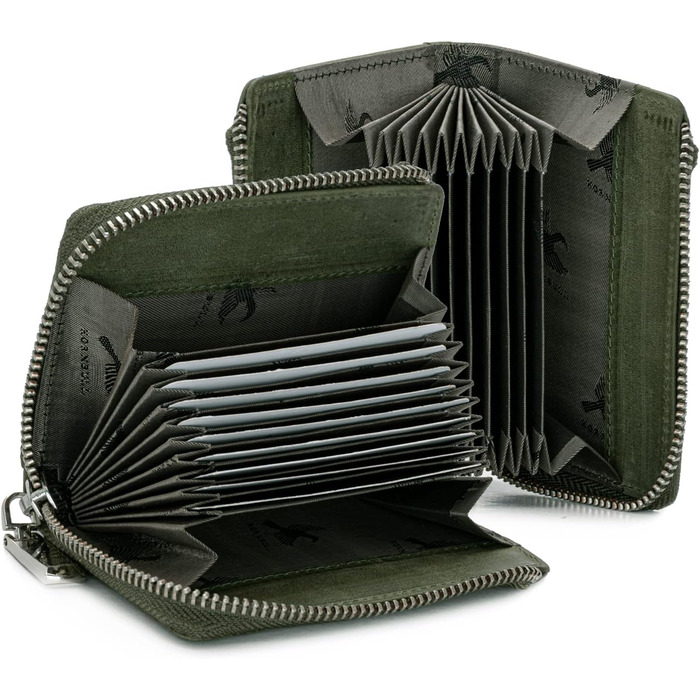 Чоловічий шкіряний гаманець HORNBULL з RFID-блокуванням | Вертикальний картхолдер, оливковий, з блискавкою
