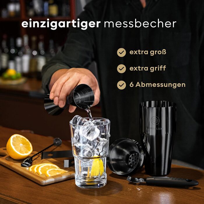 BarDeluxe® 12-Piece Cocktail Set, Bartender Set, Cocktail Mixer Set | 750ml Stainless Steel Cocktail Shaker, Cocktail Shaker Set, Bartender Set | Luxury Cocktail Gift Set