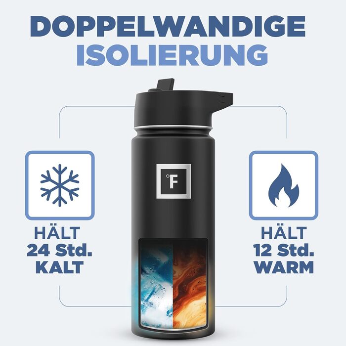 Фляга з нержавіючої сталі з трубочкою - 650/950/1200/1800 мл - для газованої води, без витоку, з подвійними стінками, ізольована термофляга, BPA-Free - спортивна пляшка для води, фітнесу, занять спортом, подорожей, дітей, Bubble Gum, 532 мл