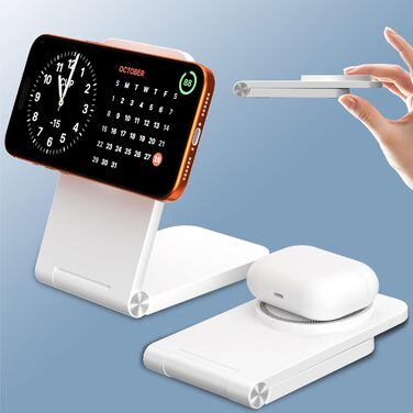 Бездротова зарядка MagSafe, складана, швидка, сумісна з iPhone 17, 16, 15, 14, 13, 12, AirPods 3/2/Pro 2/Pro (G240 White)