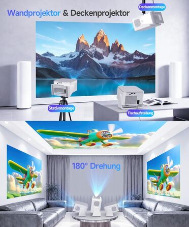 Проектор Alwtniet Mini Beamer 4K 8K з Android 14, WiFi 6, Bluetooth 5.4, Автофокус та Автокорекція, 180° поворот, для домашнього кінотеатру, HY350MAX