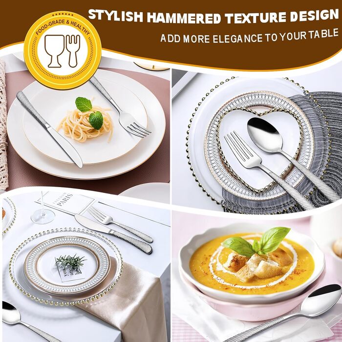 Набір столових приборів Deedro, 40 предметів, з кузовим оздобленням, нержавіюча сталь, міцний, на 8 осіб, безпечний для їжі, для дому та ресторану, з дзеркальним блиском