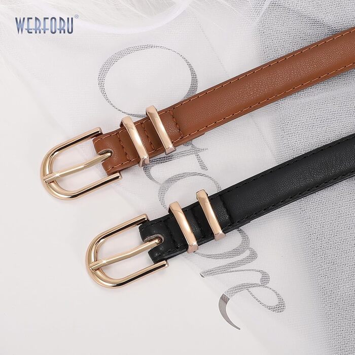 Жіночі шкіряні ремені WERFORU (2 шт.) - чорний+коричневий, 110 см, для штанів/джинсів