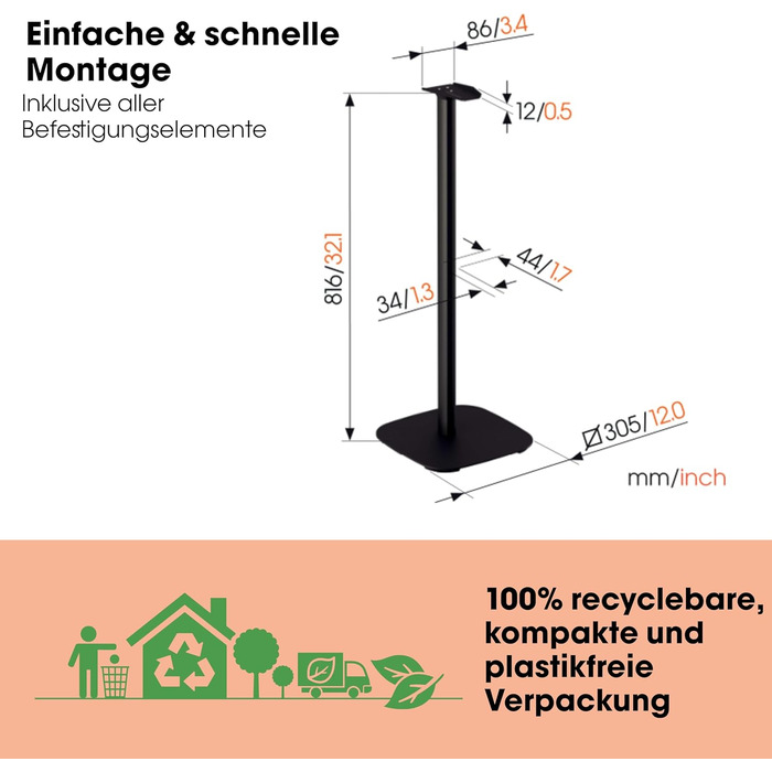 Стійка Vogel's SFS 4113 для Sonos ERA 100: білий, з кабелепроводом, TÜV-сертифікована, 82 см
