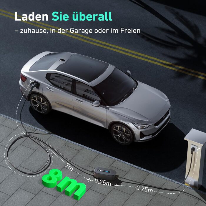 Кабель для зарядки електромобіля EVJUICION, Тип 2 - Schuko, 3.68kW, 8м, IP67, 6-16A, для ID.3, ID.4, X1, Model Y/3, PHEV/EV