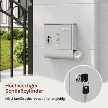 Поштовий ящик WOLTU з газетницею, оглядовим вікном та табличкою для імені, настінний, замикається на ключ (2 ключі), сучасний, сірий (30,5x33,5x9 см)