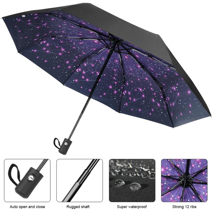 Дощовий парасолька туристична, 8 спиць, вітростійка, автоматична, для чоловіків та жінок, фіолетовий