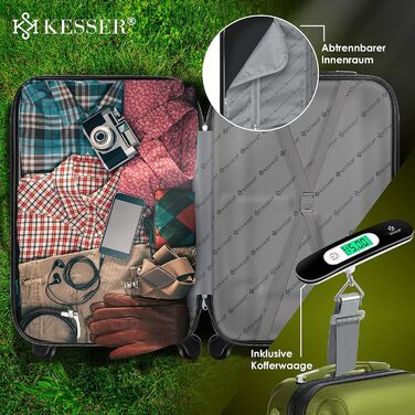 KESSER® 3-Piece Hard Shell Luggage Set - Hard Shell Suitcase - Trolley Case - Travel Suitcase - Luggage Set - Rolling Suitcase - Lock - 4 Wheels - ABS Hard Shell - Telescopic Handle - M-L-XL (Khaki)