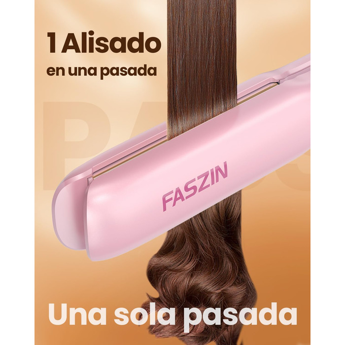 Фен-щітка Faszin 2-в-1 для випрямлення та завивки волосся, швидкий нагрів 20с, титанові пластини з іонізацією, LCD-дисплей, регулювання температури 130°C-230°C, рожевий колір