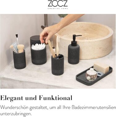Набір для ванної кімнати ZCCZ 6 предметів: органайзер для зубних щіток, мильниці, косметики, ватних паличок в мармуровому стилі, чорний – сучасний декор для ванної