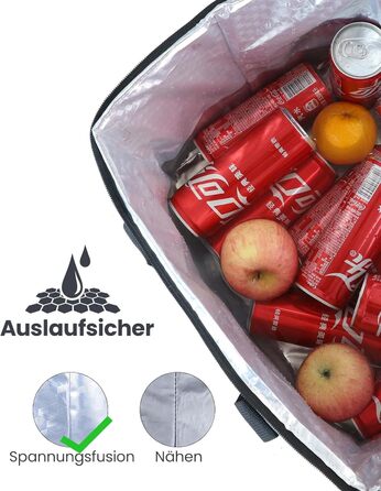 Kollea Cooler Bag - 30L Picnic Bag - Insulated Bag - Lunch Bag Keeps hot and cold, Leak-proof, With carrying straps, Multiple pockets - Ideal for travel, camping, grilling, food transport
