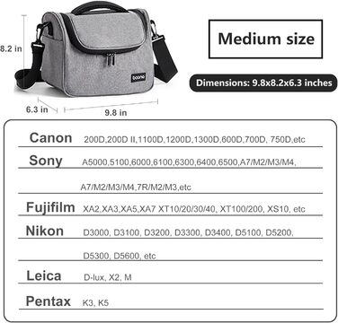 Чохол для камери Linpr: сумка кросбоді для дзеркальних/зеркально-беззеркальних фотоапаратів, водонепроникний, сумісний з Canon/Sony/Nikon (Сірий, Середній)