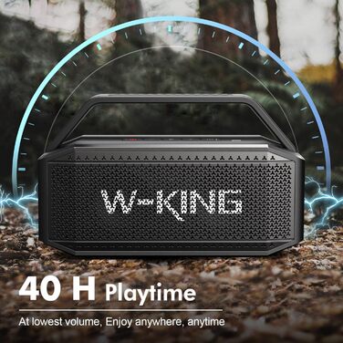W-KING Bluetooth колонка 100W (60W) чорна, портативна, водонепроникна IPX6, глибокий бас, до 40 годин, AUX, TF, EQ для вечірок та активного відпочинку